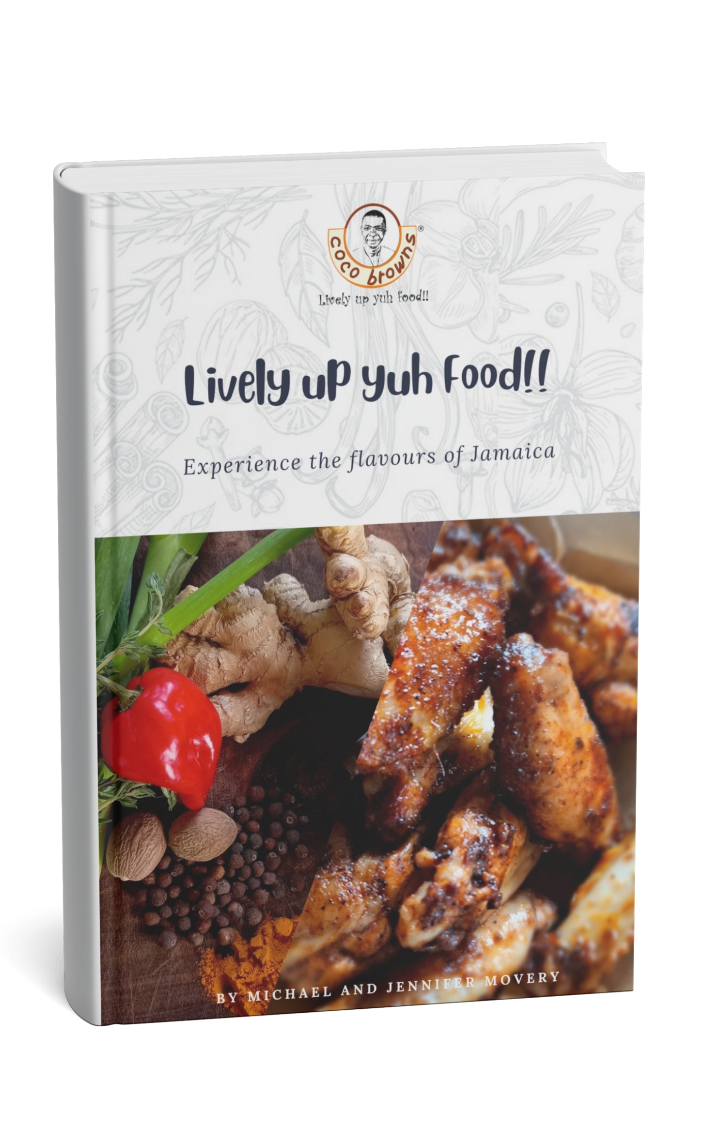 Book titled 'Lively up yuh food!!' with a cover featuring Jamaican cuisine.