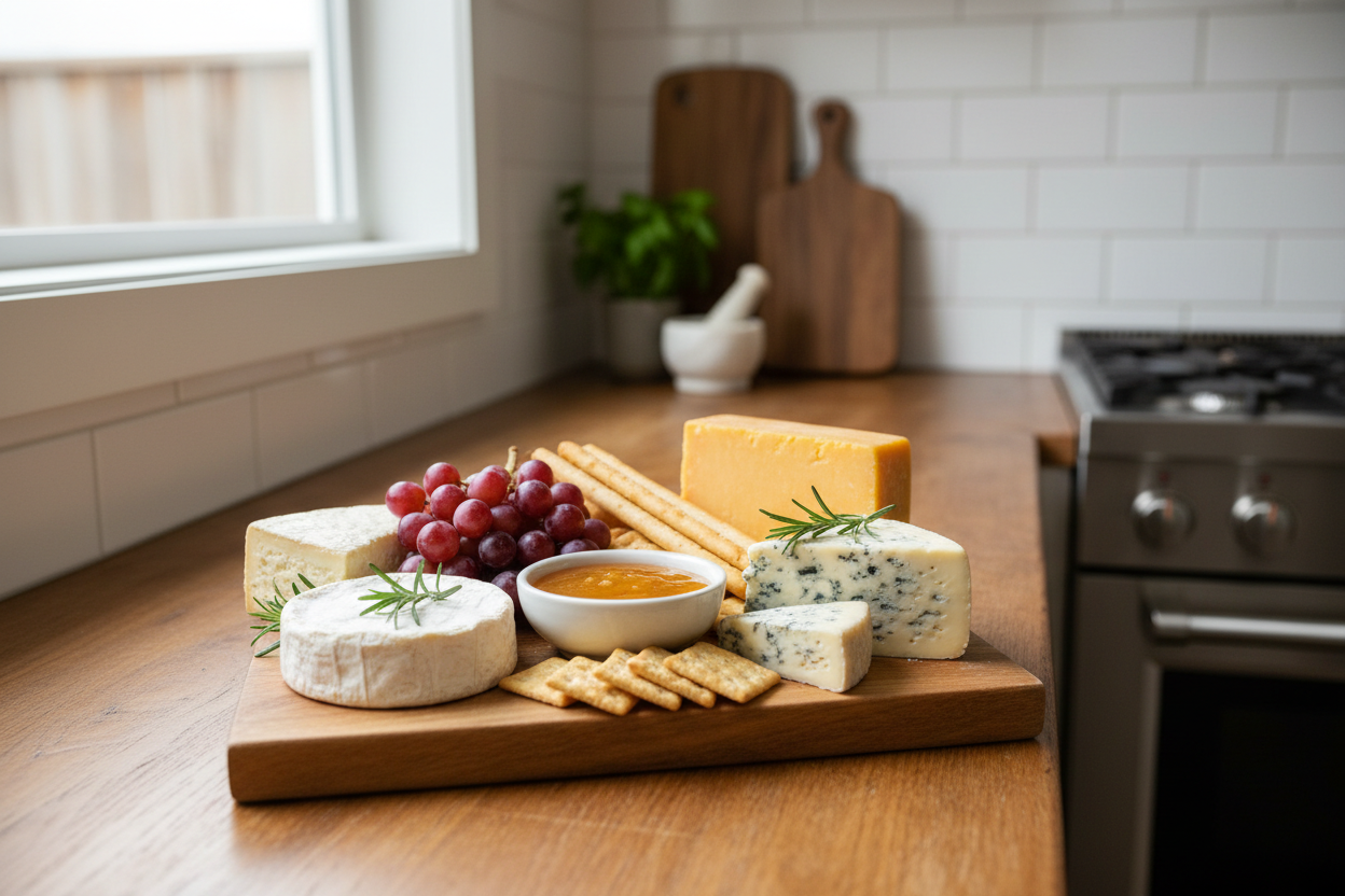 Cheeese platter with spicy pineapple sauce 